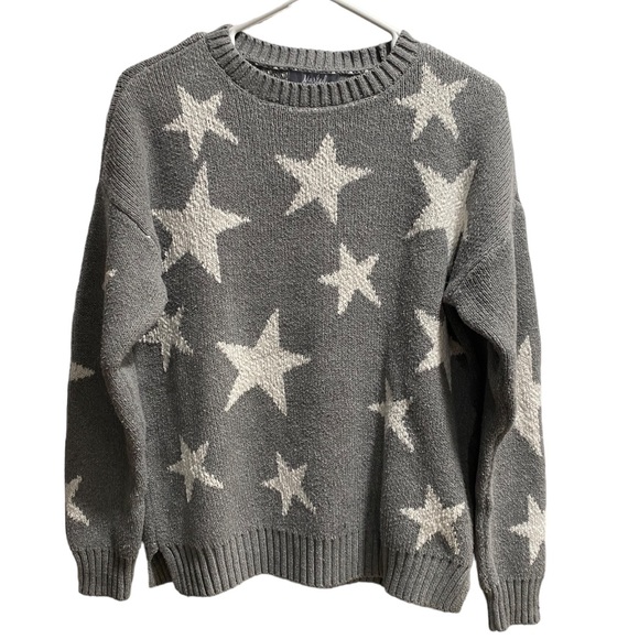Marled Sweaters - Women’s Marled Reunited Clothing Grey & White Star Sweater, size Large